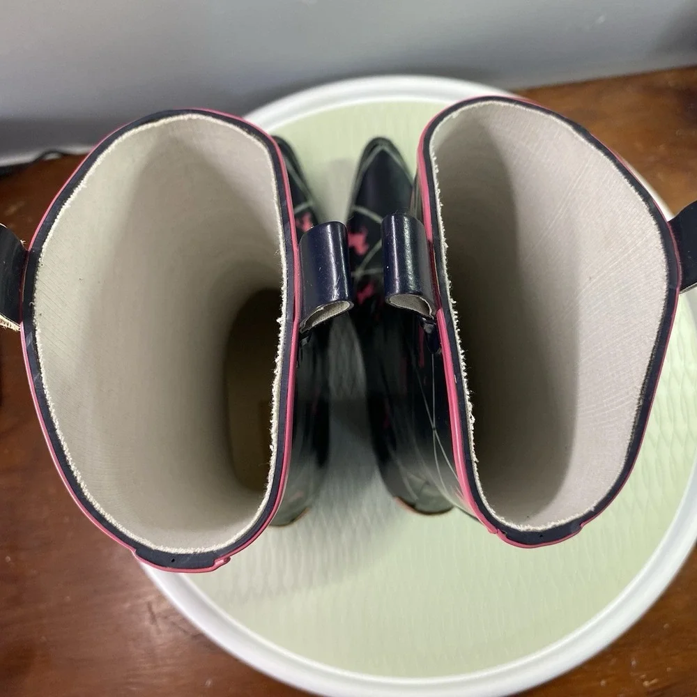 Bit & Bridle Black Rain Boots with Pink Horse Pattern